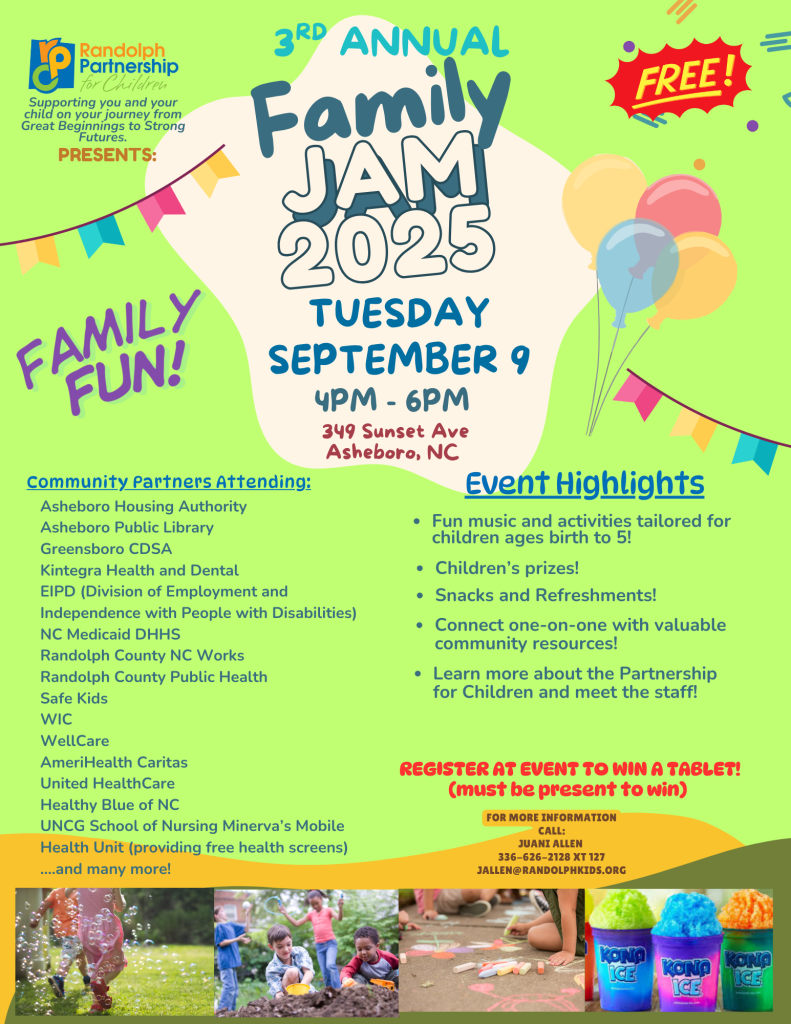 Flyer for a free event for families with young children on September 9, 2025 from 4-6 pm